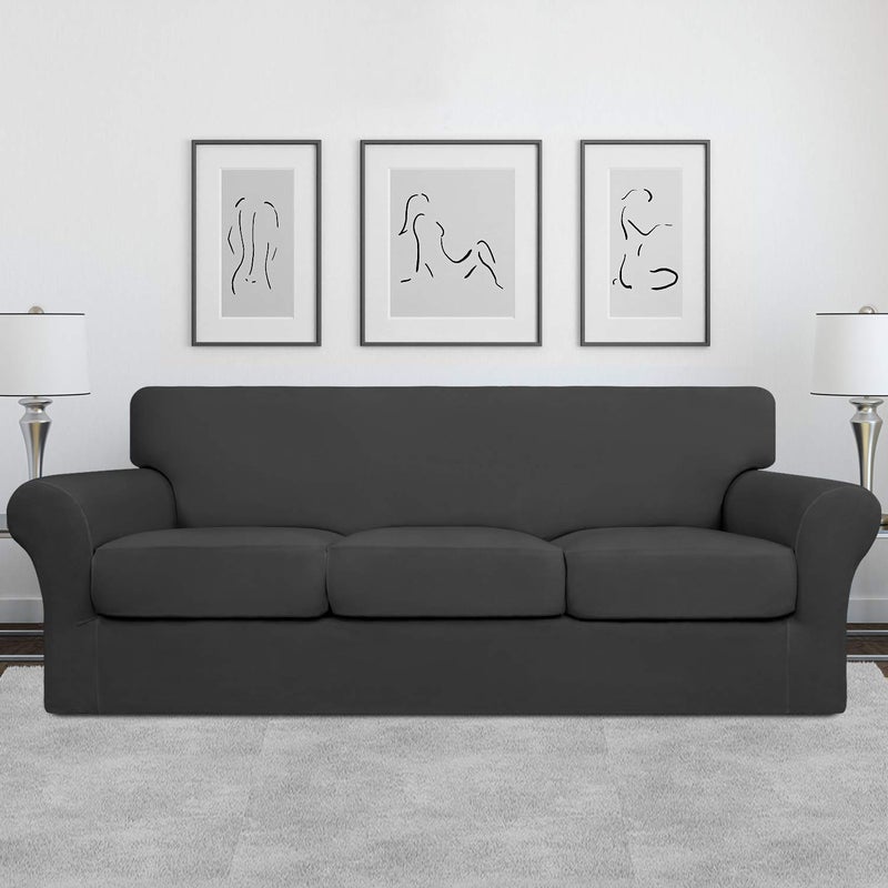Easy-Going 4 Pieces Stretch Soft Couch Cover for Dogs - Washable Sofa Slipcover for 3 Separate Cushion Couch - Elastic Furniture Protector for Pets, Kids (Sofa, Dark Gray, Large) - Image 2